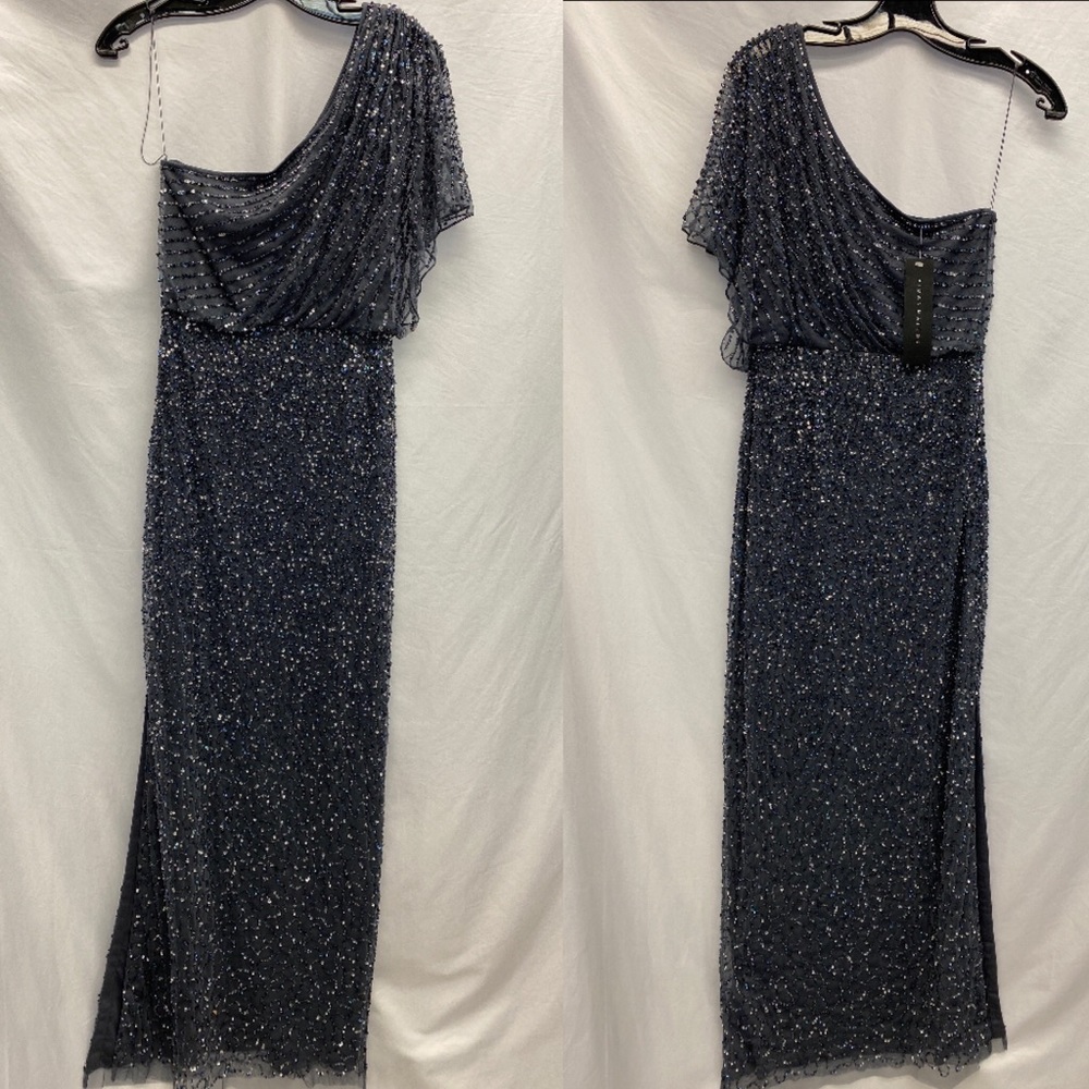 Aidan Mattox one shoulder drape beaded dress - Picture 2 of 5